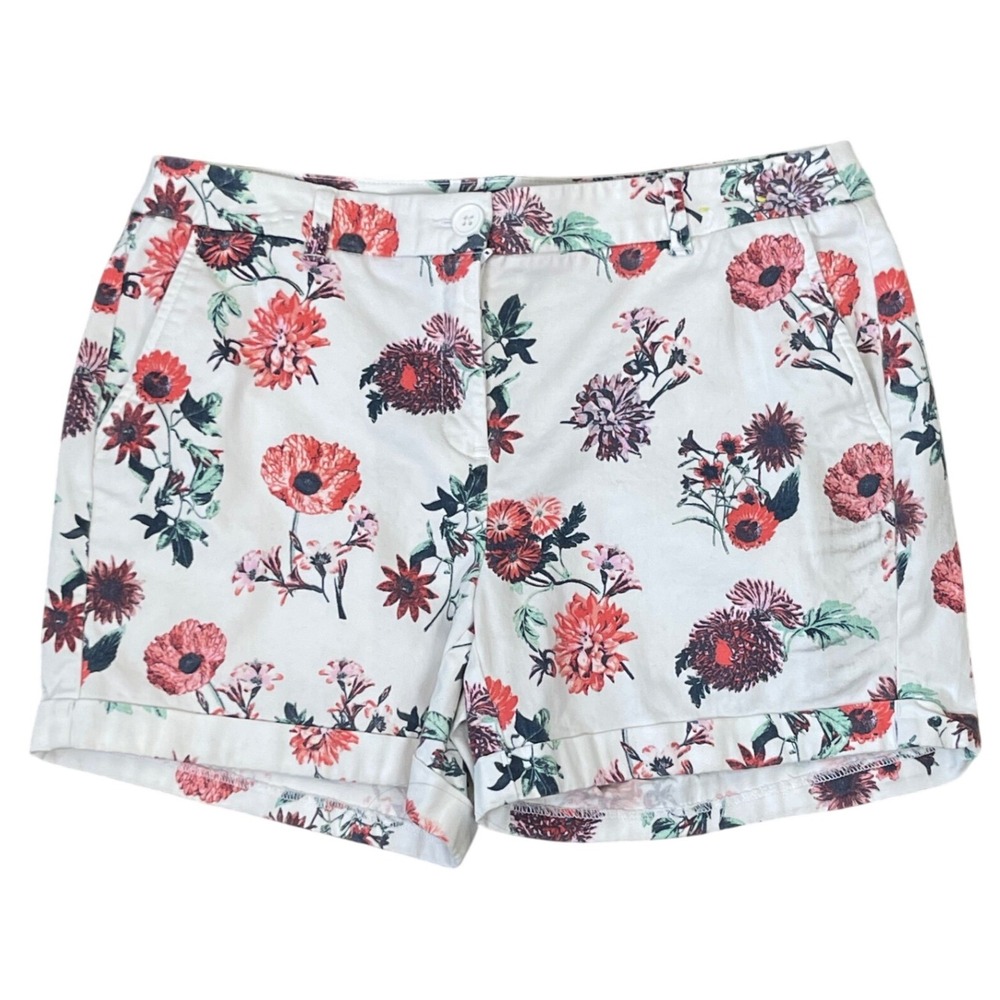 Juniper + Lime‎ Women White Red Floral Cuffed Chino Stretch Shorts Size 4 - Picture 6 of 13